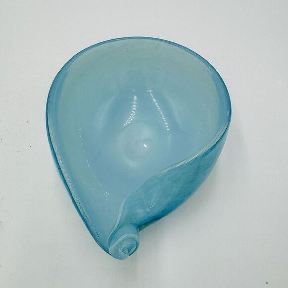 MCM Murano Art Glass Barbini Aqua Blue Bowl Italy Hand Blown - Picture 4 of 15
